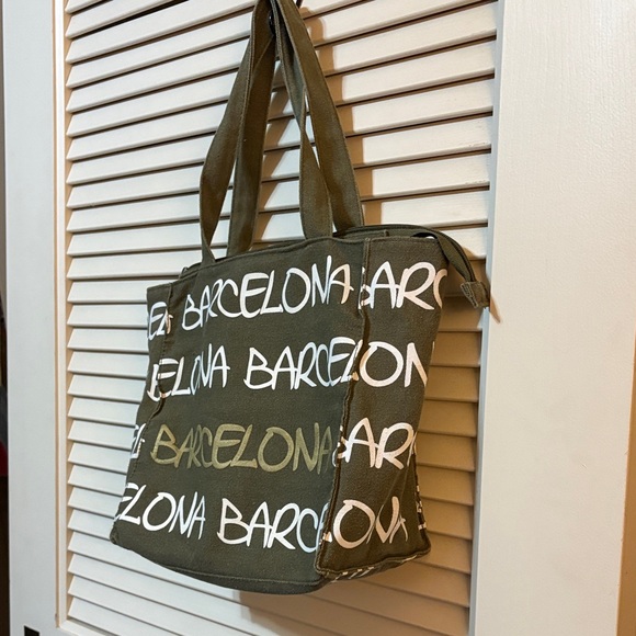 Robin Ruth Barcelona Tote Bag Small Canvas Zipper Closure Olive Green - Picture 5 of 13